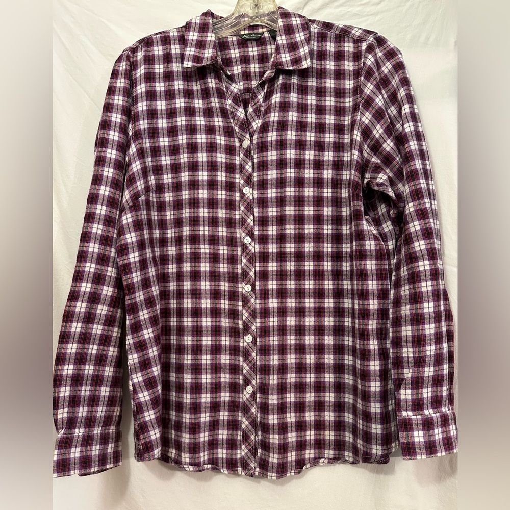 Eddie Bauer Purple and White Plaid Shirt
